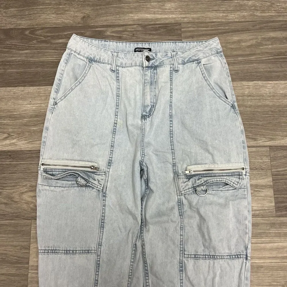 Y2K Hot‎ Topic Jogger Jeans Women 32x25 Curtain Rave Cyber Baggy HipHop Skate - Picture 3 of 11